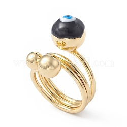 Эмалированные круглые перстни со сглазом, настоящее 18-каратное позолоченное кольцо из латуни с запахом для женщин, чёрные, 5.5~19.5 мм, внутренний диаметр: 18 мм