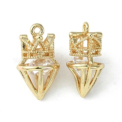 Ciondoli di zirconi in ottone, Corona 3d e fascino di diamanti, oro chiaro, 17x10x9mm, Foro: 1.2 mm