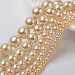 Vetro tinto perle tonde perla fili, bisque, 4mm / 6mm / 8mm / 10mm / 12 millimetri, Foro: 1 mm, circa 70~216pcs/filo