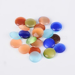 Cat Eye Glass Cabochons, Half Round/Dome, Mixed Color, 14x3.5mm