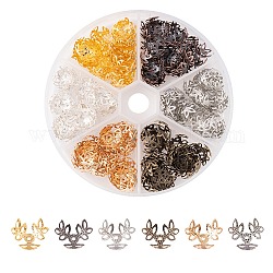 210 tapas de abalorios de hierro de 6 pétalos de 3 colores., flor, color mezclado, 12.5x13.5x4.5mm, agujero: 1.2 mm, 35 piezas / color