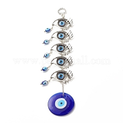Décoration pendentif mauvais œil bleu turc en verre, avec breloque œil de cheval en alliage, pour l'ornement d'amulette suspendu à la maison, argent antique, 280mm, Trou: 13.5x10mm