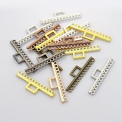 Filigree Rectangle Plating Zinc Alloy Chandelier Components, 13-Hole, Mixed Color, 12x41x2mm, Hole: 2mm & 4x6.5mm