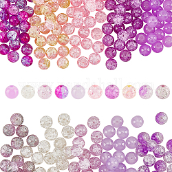 Pandahall elite 300pcs 10 couleurs cuisson peint brins de perles de verre craquelé, deux tons, ronde, violet, 8mm, Trou: 1.3~1.6mm, 30 pcs / couleur