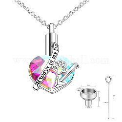 Edelstahl-Herz mit Pfotenabdruck-Urne-Asche-Anhänger-Halskette, Wort immer in meinem Herzen Gedenkschmuck für Männer und Frauen, Farbig, 23.62 Zoll (60 cm)