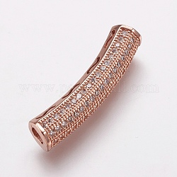 Perles tubes en laiton avec zircone cubique de micro pave, Tube, clair, or rose, 26.5x5mm, Trou: 2.5x3mm