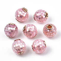 Shell perle bianche naturali, con accessori di ottone, tondo, tinto, roso, 10.5~11x10mm, Foro: 2 mm