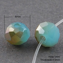 Light Sky Blue Color Faceted Rondelle Electroplated Imitation Jade Glass Beads, 6x4.5mm, Hole: 1mm