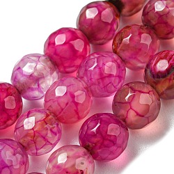 Natürliche Achat Perlen Stränge, gefärbt und erhitzt, Runde, facettiert, tief rosa, 6 mm, Bohrung: 1 mm, ca. 62 Stk. / Strang, 14.37~14.76 Zoll (36.5~37.5 cm)