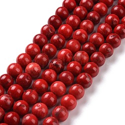Perle di Howlite naturale, tinto, tondo, rosso, 8mm, Foro: 1 mm, circa 47pcs/filo, 15.5 pollice