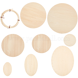 Pandahall Elite 1 Set Strick- und Häkelhosen-Set aus Holz, Rund & oval, und 1 Rattanstäbchen, antik weiß, Häkelboden: 11~24x7~18x0.28 cm, Bohrung: 3 mm, 8 Stück / Set, Rattanstäbe: 3 mm