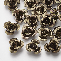 Perles en aluminium, Flower 3 pétales, café, 11~12x5.5mm, trou: 1 mm, environ 950 PCs / sachet 