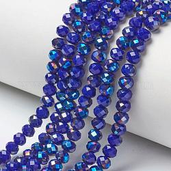 Electroplate opaco colore solido perle di vetro fili, mezzo placcato, blu placcato, sfaccettato, rondelle, blu, 8x6mm, Foro: 1 mm, circa 65~68pcs/filo, 15.7~16.1 pollice (40~41 cm)
