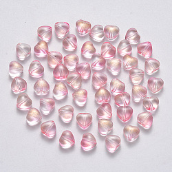 Transparente sprühlackierte Glasperlen, mit Glitzerpulver, Herz, Perle rosa, 6x6x4 mm, Bohrung: 0.7 mm