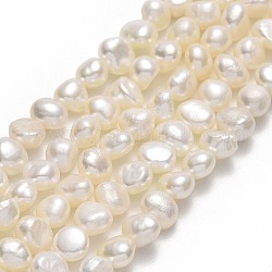 Hebras de perlas de agua dulce cultivadas naturales, dos lados pulidos, lino, 4.5x4~4.5x3.5~4.5mm, agujero: 0.7 mm, aproximamente 83 pcs / cadena, 14.37'' (36.5 cm)