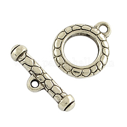 Tibetan Style Snake Textured Toggle Clasps, Cadmium Free & Lead Free, Antique Silver, Ring: 24x20x3.5mm, Hole: 2mm, Bar: 29.5x8.5x6mm, Hole: 2mm, about 130sets/1000g