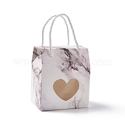 Scatole regalo rettangolari in carta con manico in corda, scatola con finestra a cuore trasparente per confezioni regalo, modello in marmo, 6.65x6.7x10cm