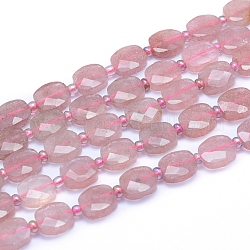 Chapelets de perles aux fraises en quartz naturel, facette, ovale, 10~10.5x8~9x4~4.5mm, Trou: 1mm, Environ 33 pcs/chapelet, 15.55 pouce (39.5 cm)