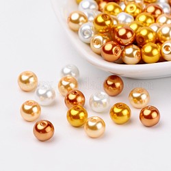 Caramel mix nacrées verre perles de nacre, couleur mixte, 8mm, Trou: 1mm, environ 100 pcs / sachet 