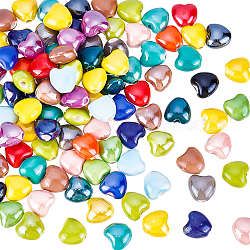 Superfindings 100 pièces 10mm perles en porcelaine faites à la main perles en céramique de coeur perles en céramique perles d'espacement pour la fabrication de bijoux à bricoler soi-même, Trou: 1.8 mm