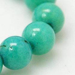 Chapelets de perles rondes en jade de Mashan naturelle, teinte, turquoise foncé, 10mm, Trou: 1mm, Environ 41 pcs/chapelet, 15.7 pouce