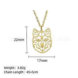 Collana con ciondolo in vero acciaio inossidabile placcato oro 18k, animale di origami, tigre, 17.72 pollice (45 cm), ciondoli:22x17mm