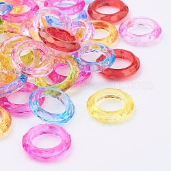 Transparent Acrylic Beads, Faceted, Donut, Mixed Color, about 19.5mm in diameter, 4.5mm thick, hole: 12mm, about 740pcs/500g