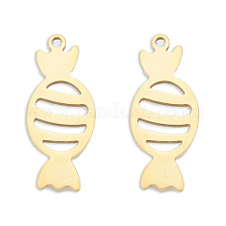 Ion Plating(IP) 201 Stainless Steel Pendants, Candy, Real 18K Gold Plated, 26.5x11x1.5mm, Hole: 1.6mm