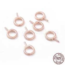 925 gancho de ojo de tornillo de plata esterlina, anillo, oro rosa, 9x6x1mm, agujero: 4 mm, pin: 0.6 mm