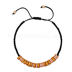 Bracelet de perles tressées en disque de bois naturel, bracelet réglable, Pérou, large: 6.5 mm