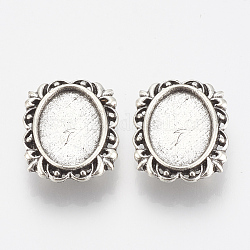 Tibetan Style Alloy Slide Charms Cabochon Settings, Cadmium Free & Lead Free, Flower, Antique Silver, Tray: 13x18mm, 24x20x7mm, Hole: 3x10mm, about 225pcs/1000g