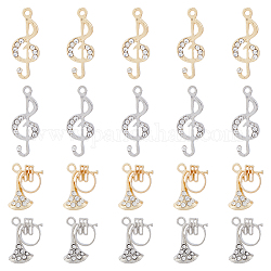 SUPERFINDINGS 20Pcs 4 Style Rack Plating Charms Alloy Rhinestone Pendants Platinum Golden Musical Note Instruments Charms Sparkling Rhinestone Charms for Jewelry Making, Hole: 1.5~2mm