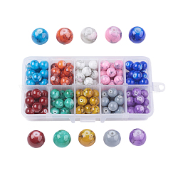 Perles de verre drawbench, ronde, couleur mixte, 10~10.5x9.5~10mm, Trou: 1.5mm, environ 14pcs / compartiment, 140 pcs / boîte, boîte d'emballage: 13.5x7x3cm