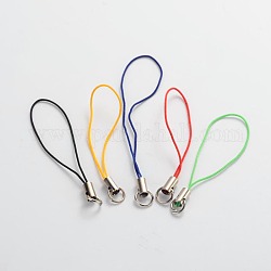 Silk Cord Loop With Iron Ends, Platinum, Mixed Color, about 46mm long, Ring: 8mm in diameter