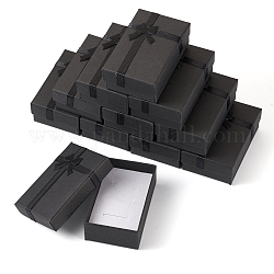 Rechteckige Schmuck-Geschenkboxen aus Papier mit Schleife, Schmucketui für Ohrringe, Armbänder, ringe aufbewahrung, Schwarz, 8.1x5.15x2.9 cm, Innendurchmesser: 7.4x4.6 cm