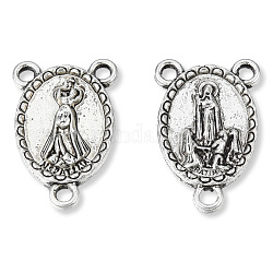 Tibetan Style Alloy Chandelier Components Links, 3 Loop Connectors, for Rosary Bead Necklace Making, Cadmium Free & Lead Free, Oval with Lady of Guadalupe, Antique Silver, 21x14x3mm, Hole: 1.6mm, about 500pcs/1000g