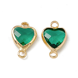 Ciondoli per connettore in vetro k9 trasparente, link del cuore, con risultati ottoni di ottone tonalità d'oro, smeraldo, 14x8.5x3.7mm, Foro: 1.8 mm