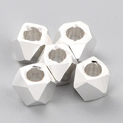 Spacer бисер латунные, долговечный, граненые колонки, 925 серебро покрытием, 4x4~5 мм, отверстие : 2 мм
