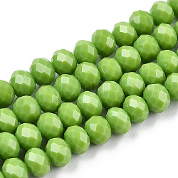 Fili di perle rondelle di vetro tinta unita sfaccettate, verde giallo, 6x4mm, Foro: 1 mm, circa 87~90pcs/filo, 15.7 pollice