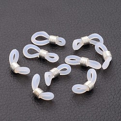 Eyeglass Holders, Glasses Rubber Loop Ends, Silver Color Plated, about 4.2mm wide, 19mm long