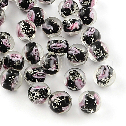 Perles vernissées lumineuses manuelles de fleurs intérieures, ronde, noir, 12mm, Trou: 2mm