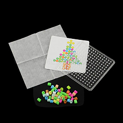 Árbol de navidad de los abalorios cuadrados melty diy funde abalorios conjuntos: los hama beads, tableros abc, patrón de papel y papel de planchar, colorido, 8x8 cm