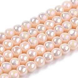 Chapelets de perles en verre opaque électrolytique, de couleur plaquée ab , ronde, peachpuff, 4~4.5mm, Trou: 0.8mm, Environ 97~99 pcs/chapelet, 14.76 pouce ~ 14.96 pouces (37.5~38 cm)