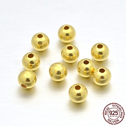 925 Sterling Silver Round Beads, Real 24K Gold Plated, 8mm, Hole: 1.7~1.8mm, about 28~32pcs/20g
