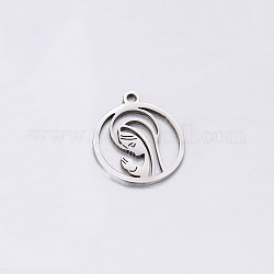 304 Stainless Steel Pendants, Ring with Virgin Mary Charm, Stainless Steel Color, 17x15mm