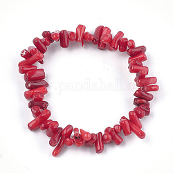 Pulseras elásticas con cuentas de coral sintético, chip, rojo, 2 pulgada ~ 2-1/8 pulgadas (5~5.5 cm)