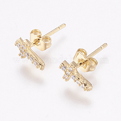 Ottone micro spianare orecchini zirconi, con le noci orecchio, croce, oro, 8x5x2mm, ago :1mm