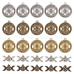50 pièces 5 pendentifs en alliage creux de style tibétain, déesse triple lune, en forme de mélange, couleur mixte, 16~39x30~34x2.5~4mm, Trou: 2~3mm, 10 pièces / style