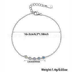 Bracelets à maillons coeur zircon cubique, Bracelets en argent sterling 925 rhodié pour femmes, chaînes torsadées, platine, 6-1/4 pouce (16 cm)
