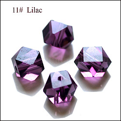 Perles d'imitation cristal autrichien, grade AAA, facette, perles de cube sans coin, violet, 4x4x4mm, Trou: 0.7~0.9mm